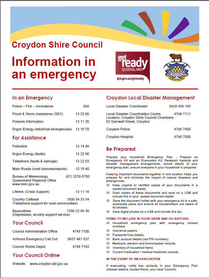 Croydon Shire important emergency information