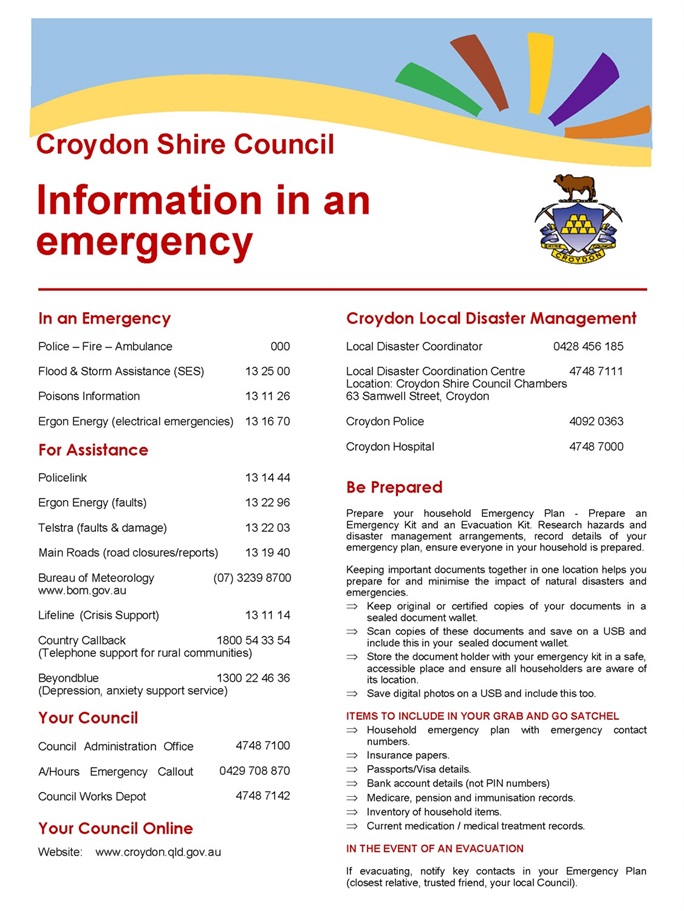 Croydon Shire important emergency information